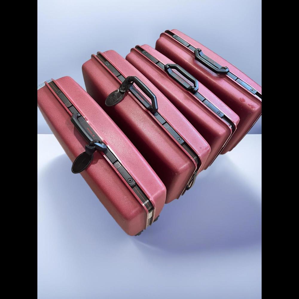 Red Samsonite Vintage 4 Piece Luggage Bag Hard Shell w/ Keys, Tag, Wheels
